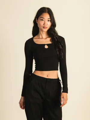 HARLOW PENNY KEYHOLE LONG SLEEVE TEE - BLACK CLEARANCE