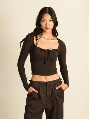 HARLOW MAE LONG SLEEVE TEE - CHOCOLATE CLEARANCE