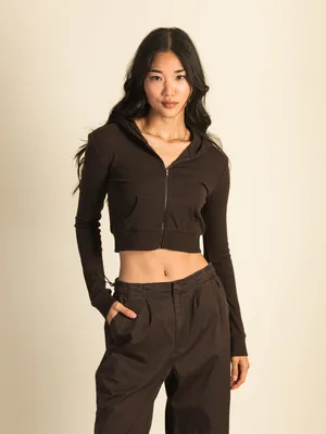HARLOW ELLIE RIBBED ZIP UP - CHOCOLATE CLEARANCE
