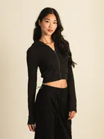 HARLOW ELLIE RIBBED ZIP UP - COAL CLEARANCE