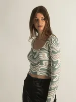 HARLOW BECKY SCOOPNECK ALL OVER PRINT LONG SLEEVE - CLEARANCE