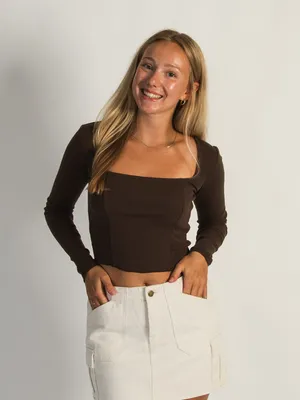 HARLOW SQUARE NECK LONGSLEEVE - CHOCOLATE CLEARANCE