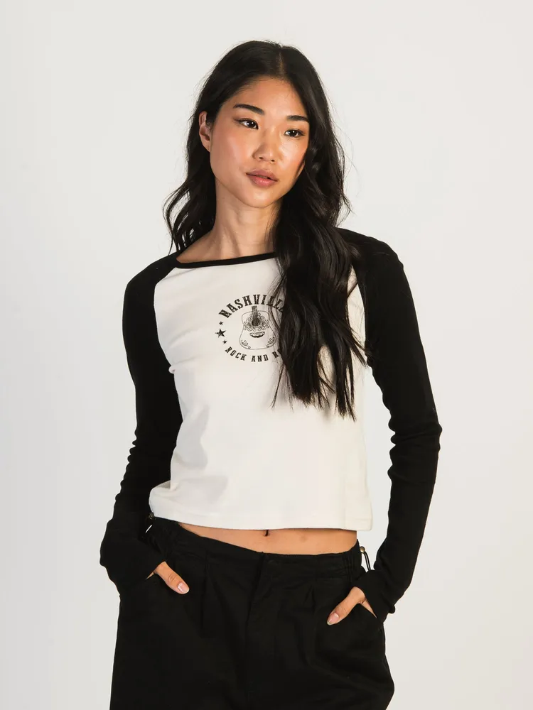 HARLOW BLAIR LONG SLEEVE RAGLAN - BLACK CLEARANCE