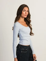 HARLOW ESSENTIAL LONG SLEEVE SCOOPNECK - PERIWINKLE