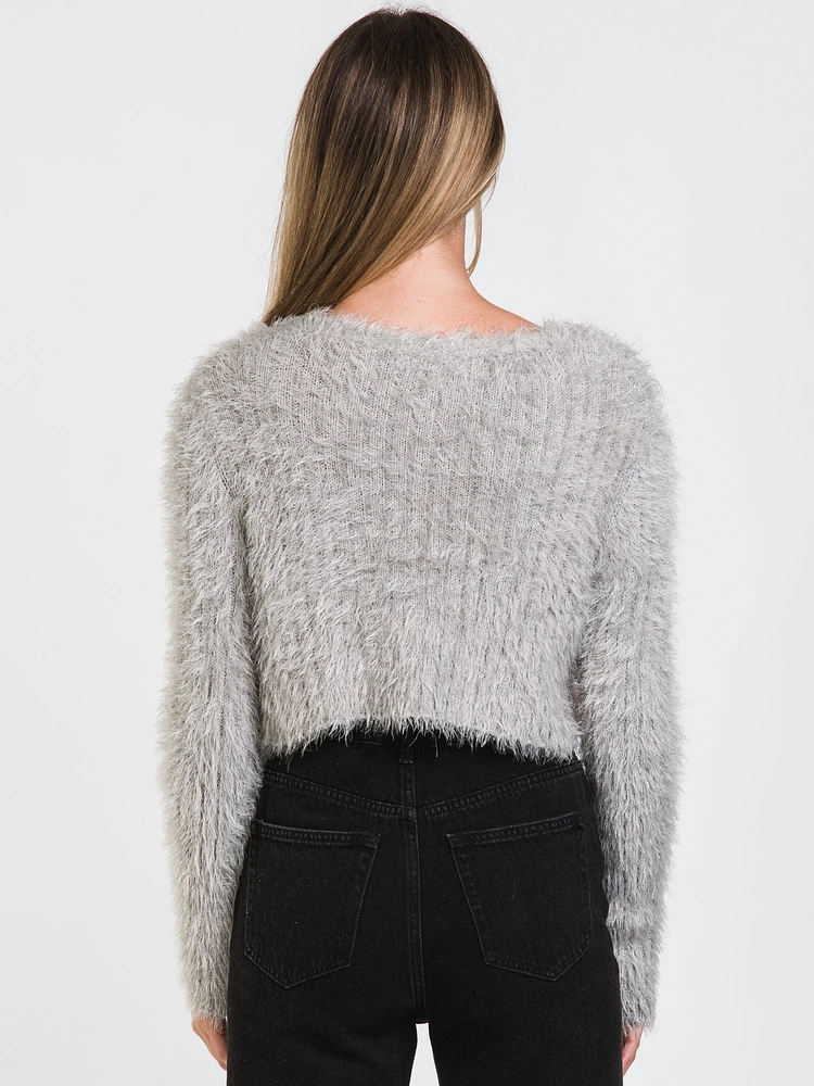 WOMENS FUZZY CROPPED CARDI