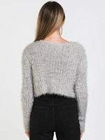 WOMENS FUZZY CROPPED CARDI
