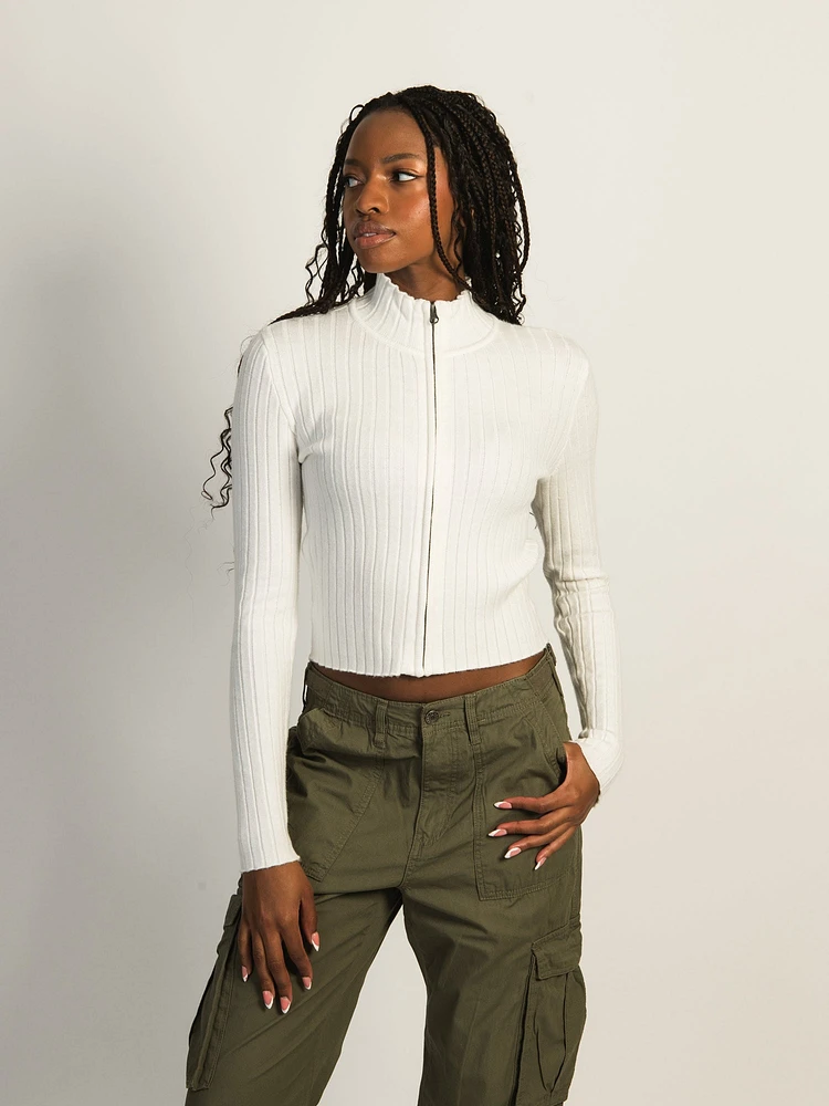 HARLOW RIBBED MOCKNECK ZIP UP