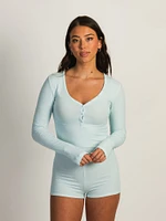 HARLOW HOLLY HENLEY DITSY LONG SLEEVE - LIGHT BLUE