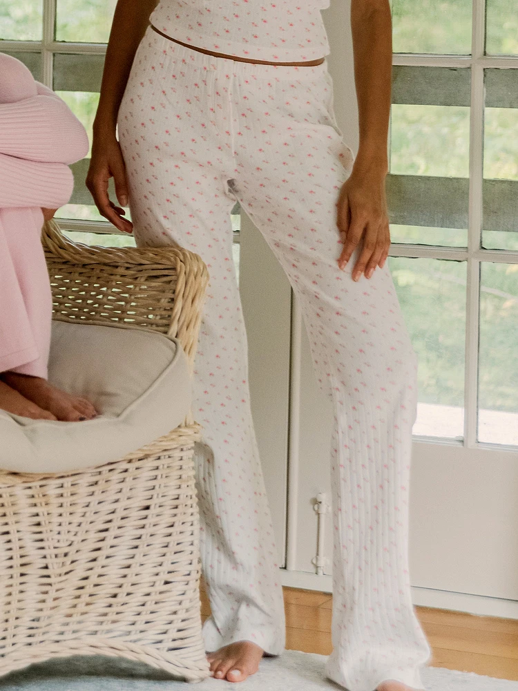 HARLOW PAYTON POINTELLE PRINT PANT - WHITE/PINK
