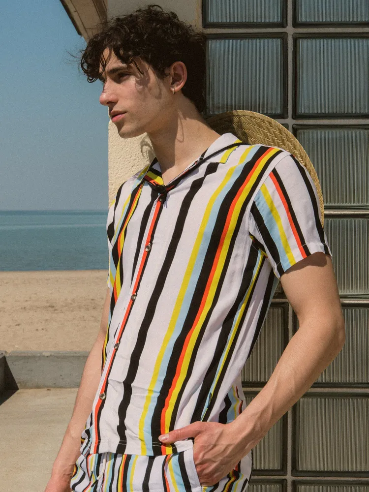 ISLAND HAZE VERTICAL STRIPE/RAYURE SHORT SLEEVE WOVEN - CLEARANCE