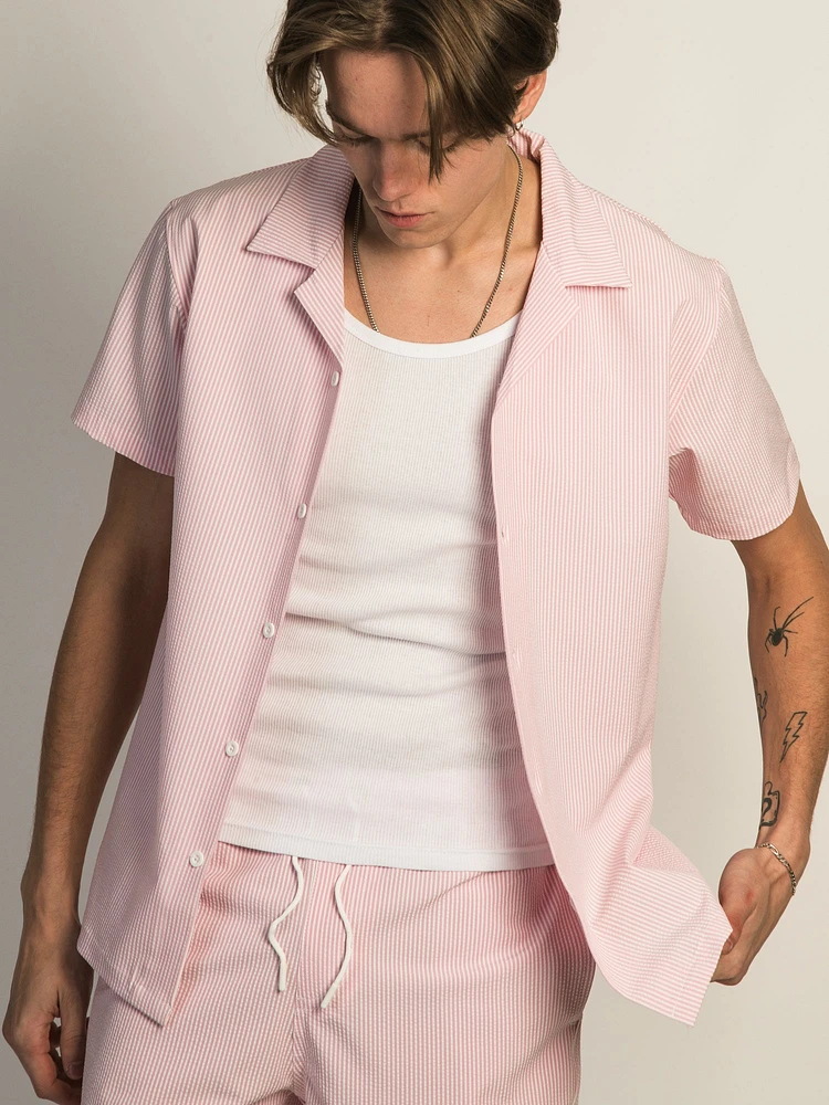 CHEMISE MANCHES COURTES ISLAND HAZE SEERSUCKER – ROSE CLAIR