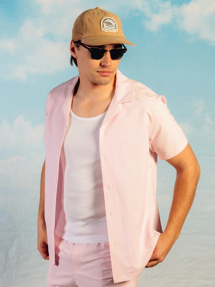 CHEMISE MANCHES COURTES ISLAND HAZE SEERSUCKER – ROSE CLAIR