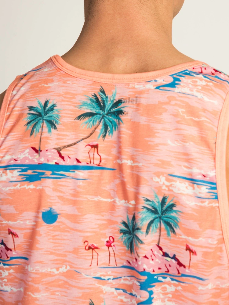 DÉBARDEUR IMPRIMÉ ISLAND HAZE PALM ALL OVER - PEACH