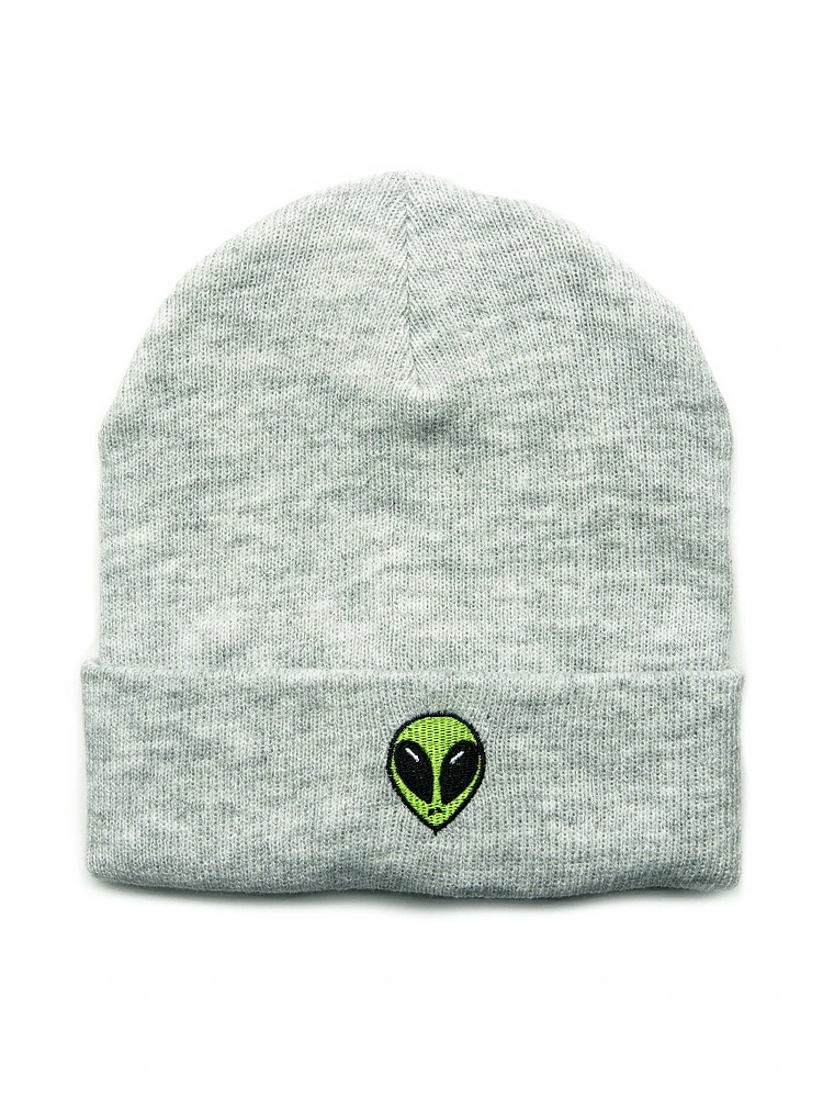 KOLBY BLACK EMBROIDERED BEANIE - ALIEN - CLEARANCE