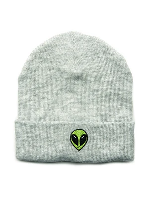KOLBY BLACK EMBROIDERED BEANIE - ALIEN - CLEARANCE