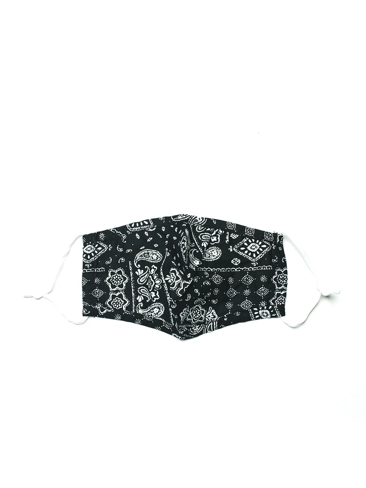 KW FASHION CORP BANDANA PRINT MASK - BLACK - CLEARANCE