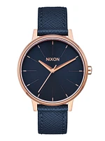 NIXON KENSINGTON LEATHER WATCH - NAVY/ROSE GOLD - CLEARANCE