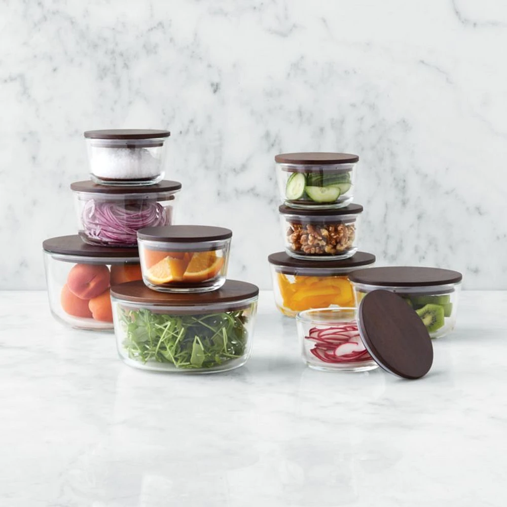 Piece Round Glass Food Storage Container Set with FSC-Certified Dark Acacia Wood Lids