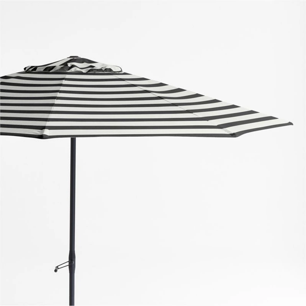 10' Round Sunbrella® Black and White Cabana Stripe Outdoor Patio Umbrella with Black Metal Frame