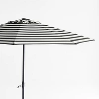 10' Round Sunbrella® Black and White Cabana Stripe Outdoor Patio Umbrella with Black Metal Frame