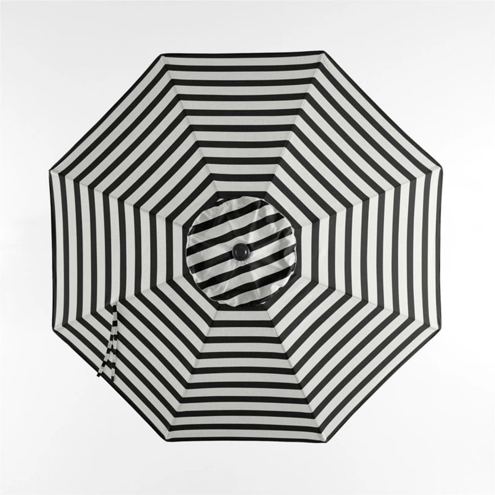 10' Round Sunbrella® Black and White Cabana Stripe Outdoor Patio Umbrella with Black Metal Frame