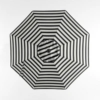 10' Round Sunbrella® Black and White Cabana Stripe Outdoor Patio Umbrella with Black Metal Frame