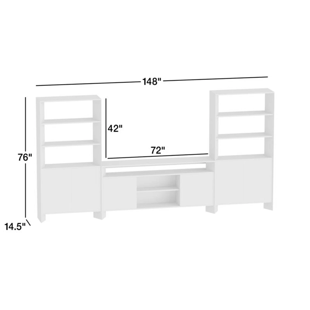 Terrazza 148" Natural Solid Oak Wood Closed Storage Media Console Set