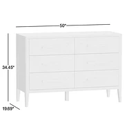 Archie 50" Whitewashed Ash Wood Wide 6-Drawer Kids Dresser