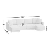 Gather Deep 3-Piece U-Shaped Sectional Sofa with Double Chaise Lounge
