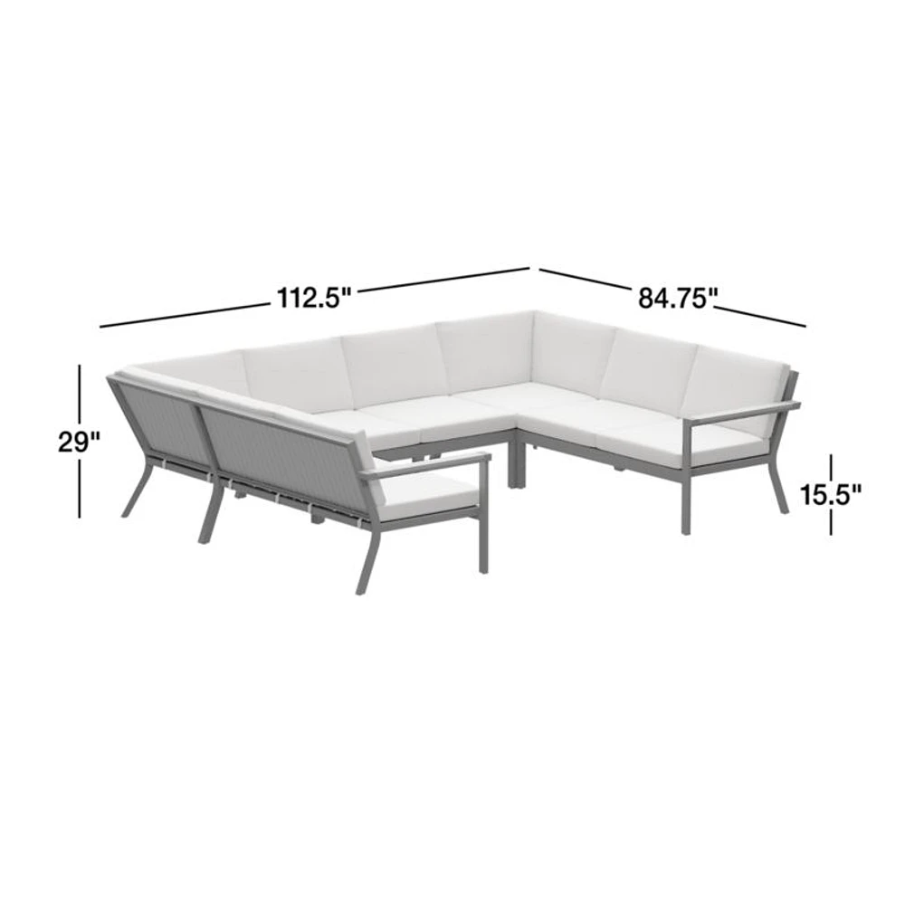 Alfresco Metal 6-Piece Petite U-Shaped Outdoor Sectional Sofa with Silver Sunbrella® Cushions