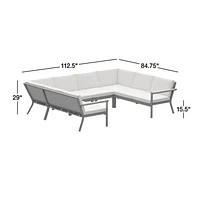 Alfresco Metal 6-Piece Petite U-Shaped Outdoor Sectional Sofa with Silver Sunbrella® Cushions