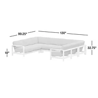 Anguilla Teak 6-Piece U-Shaped Outdoor Sectional Sofa with Black Cushions