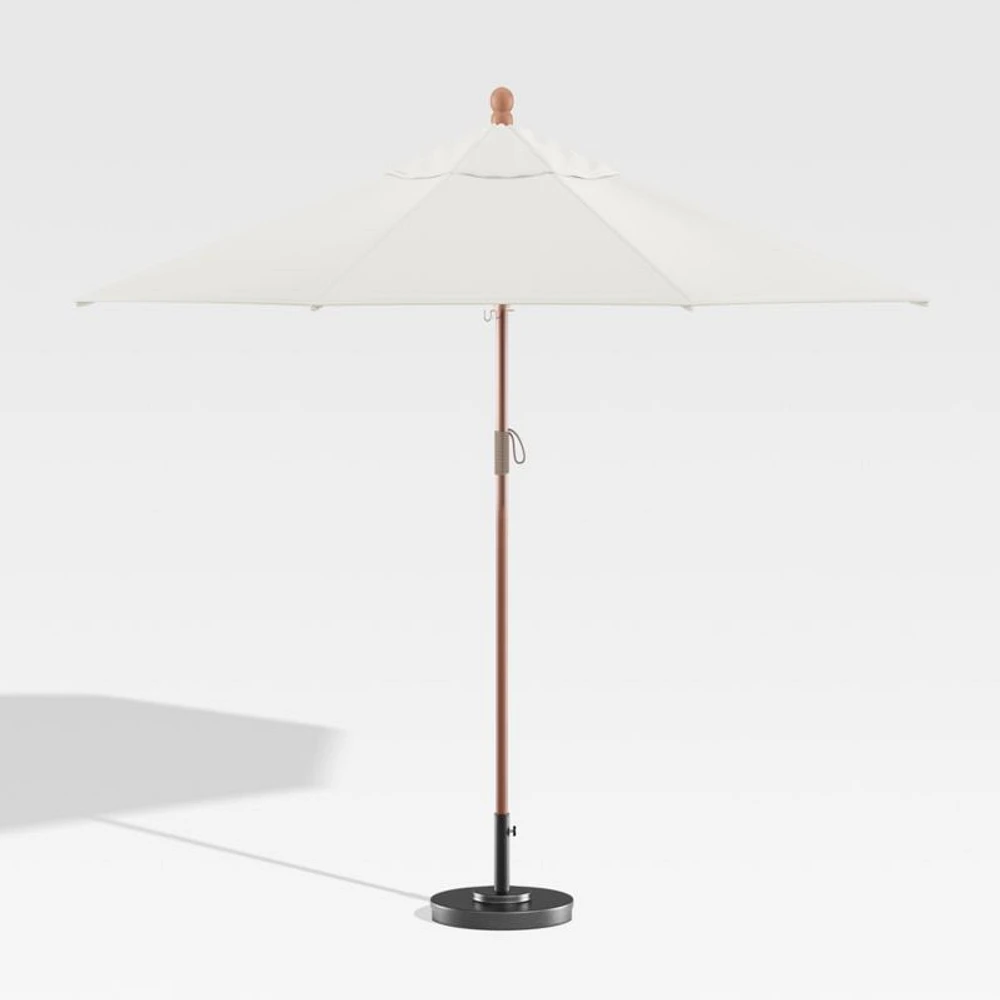 9' Round Sunbrella ® White Sand Outdoor Patio Umbrella with Eucalyptus Frame