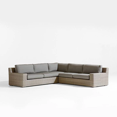 Abaco Resin Wicker 3-Piece L-Shaped Outdoor Sectional Sofa with Graphite Sunbrella ® Cushions