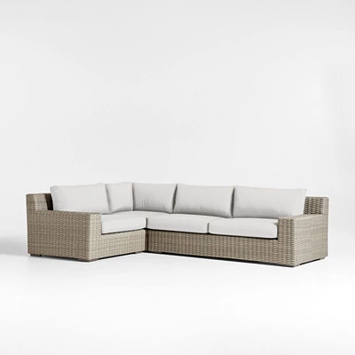 Abaco Resin Wicker -Piece Left-Arm Chair Petite L-Shaped Outdoor Sectional Sofa with Natural Sunbrella ® Cushions