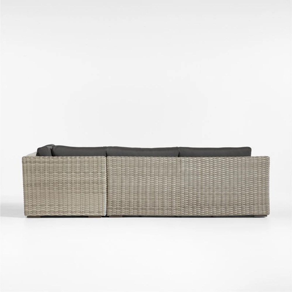 Abaco Grey Resin Wicker -Piece Right-Arm Chair Petite L-Shaped Outdoor Sectional Sofa with Charcoal Sunbrella ® Cushions