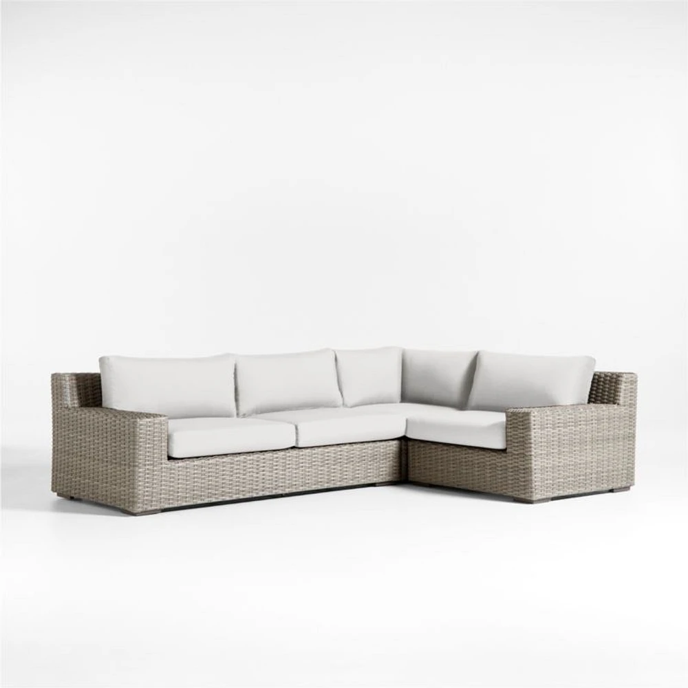 Abaco Grey Resin Wicker 3-Piece Right-Arm Chair Petite L-Shaped Outdoor Sectional Sofa with Natural Sunbrella ® Cushions