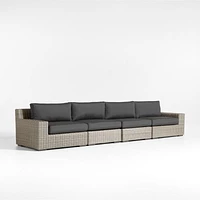 Abaco 146" Grey Resin Wicker 4-Piece Outdoor Sectional Sofa with Soot Grey Sunbrella ® Cushions