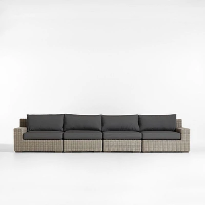 Abaco 146" Grey Resin Wicker 4-Piece Outdoor Sectional Sofa with Soot Grey Sunbrella ® Cushions