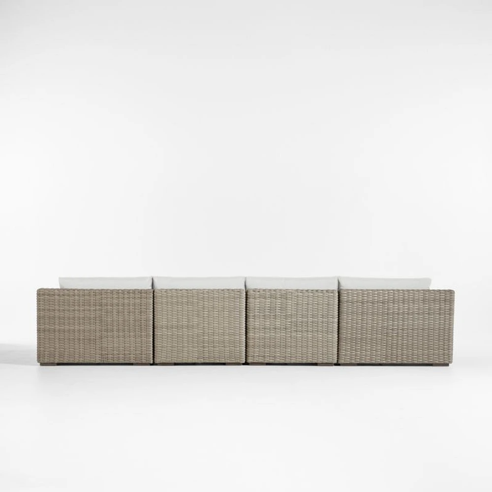 Abaco 146" Grey Resin Wicker 4-Piece Outdoor Sectional Sofa with Natural Sunbrella ® Cushions