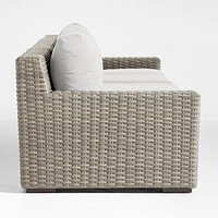 Abaco 146" Grey Resin Wicker 4-Piece Outdoor Sectional Sofa with Natural Sunbrella ® Cushions