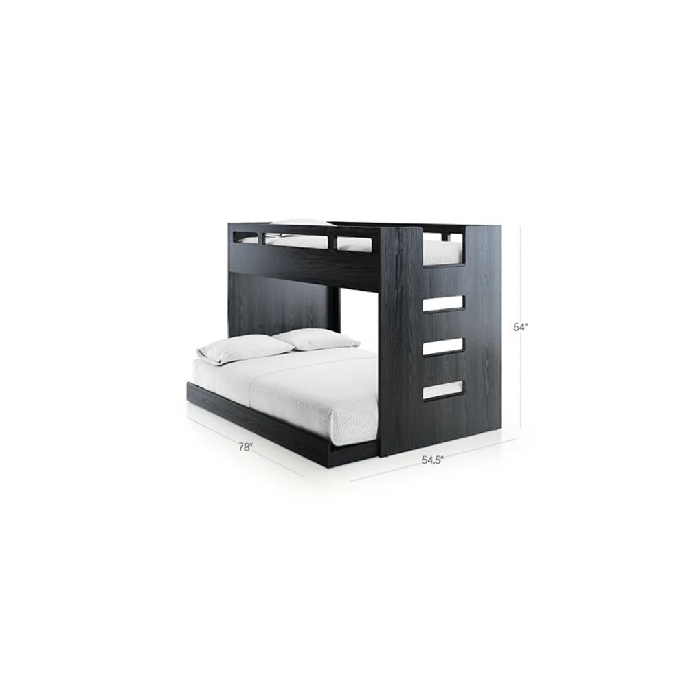 Abridged Charcoal Glaze Wood Kids Twin Over Full Bunk Bed with Right Ladder