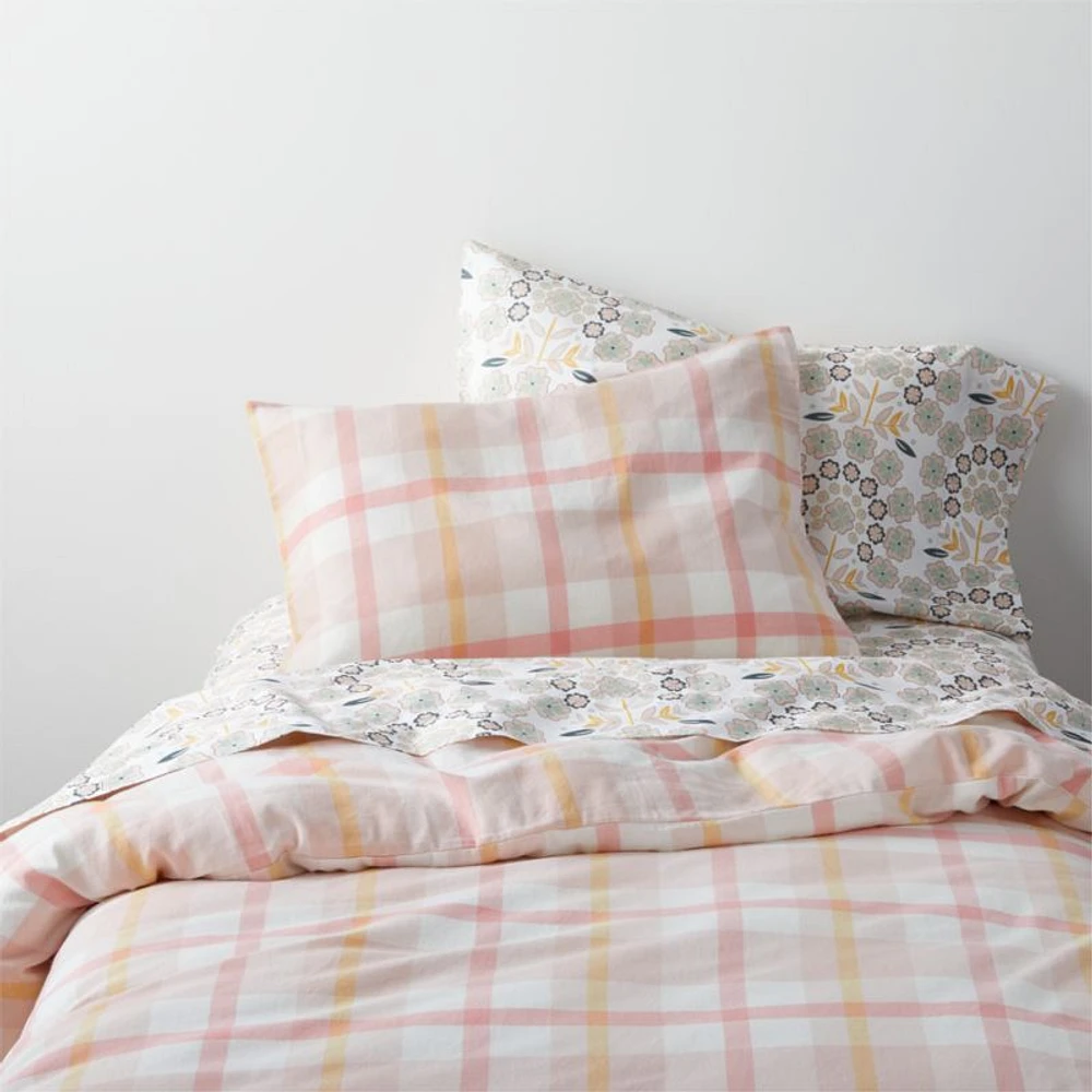 Adventure Organic Cotton Pink Plaid Kids Twin Duvet Cover