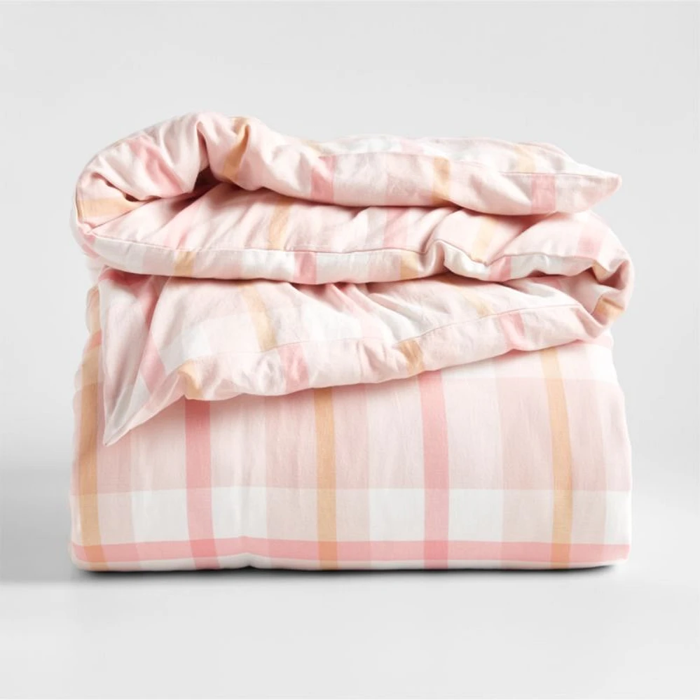 Adventure Organic Cotton Pink Plaid Kids Twin Duvet Cover