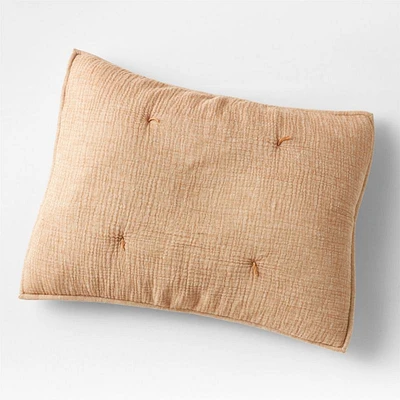 Crinkle Cotton Linen Blend Brulee Brown Standard Bed Pillow Sham