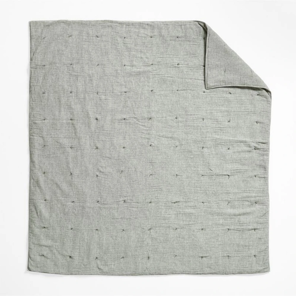 Crinkle Cotton Linen Blend Burnt Green Full/Queen Comforter