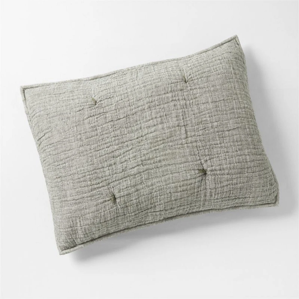Crinkle Cotton Linen Blend Burnt Green Standard Bed Pillow Sham