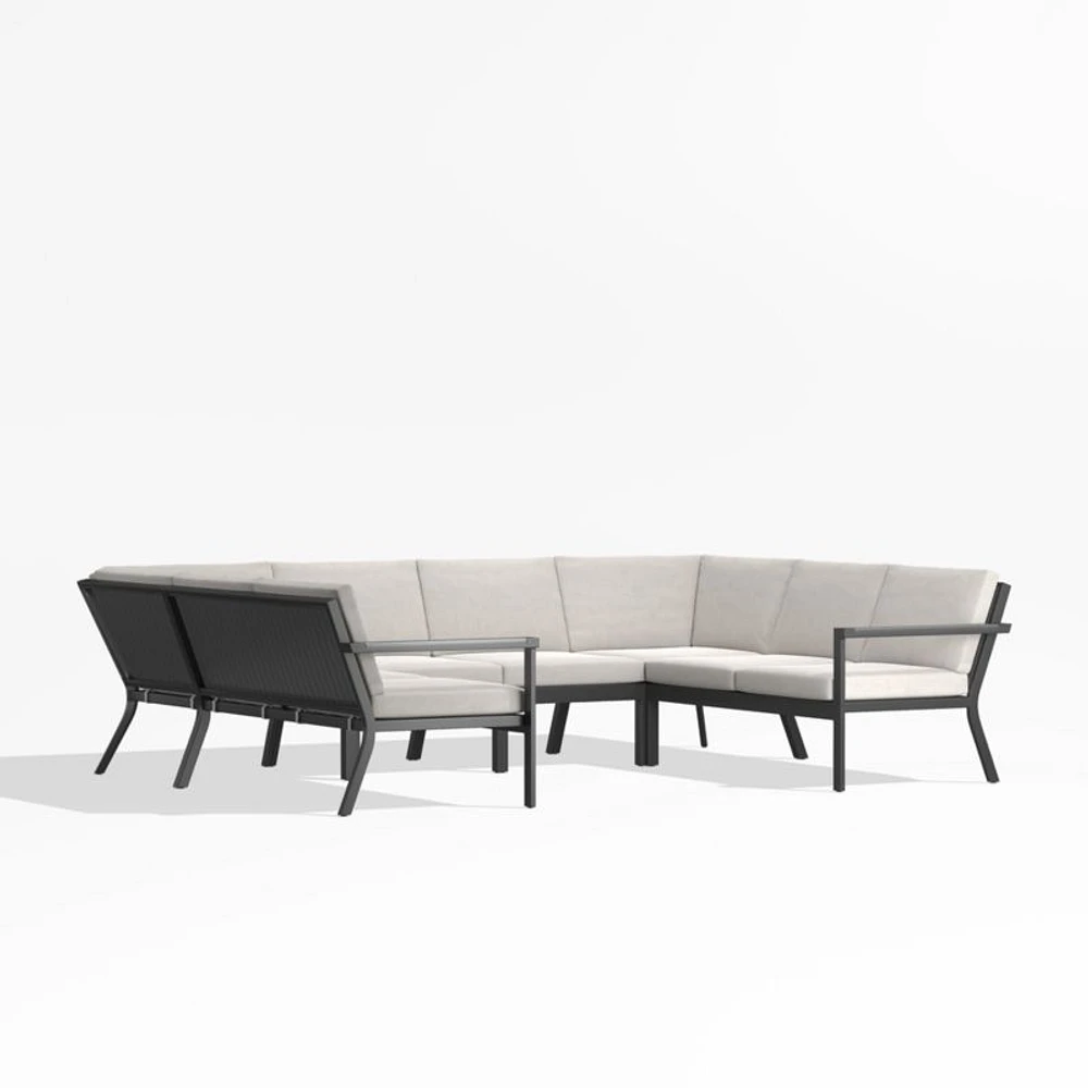 Alfresco Metal 6-Piece Petite U-Shaped Outdoor Sectional Sofa with Silver Sunbrella® Cushions