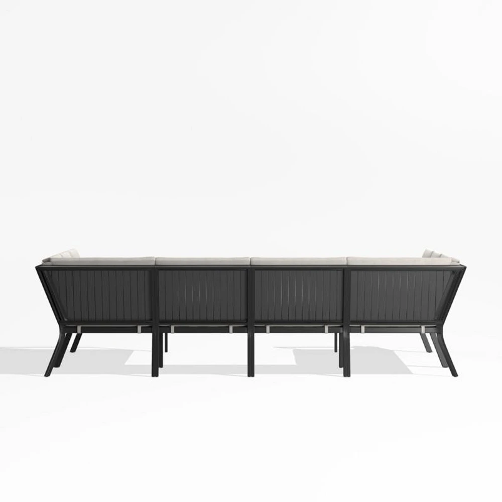 Alfresco Metal 6-Piece Petite U-Shaped Outdoor Sectional Sofa with Silver Sunbrella® Cushions