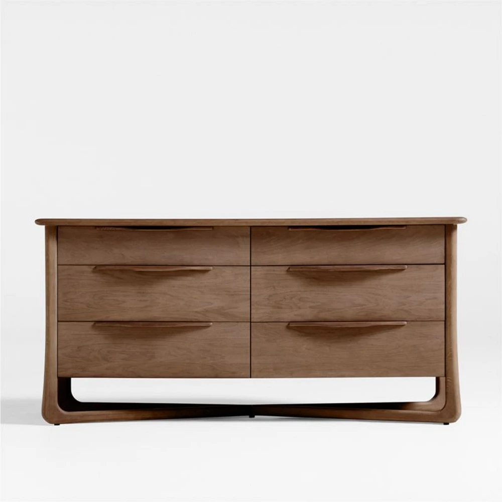 Alrik 66" Brown Oak Wood 6-Drawer Dresser